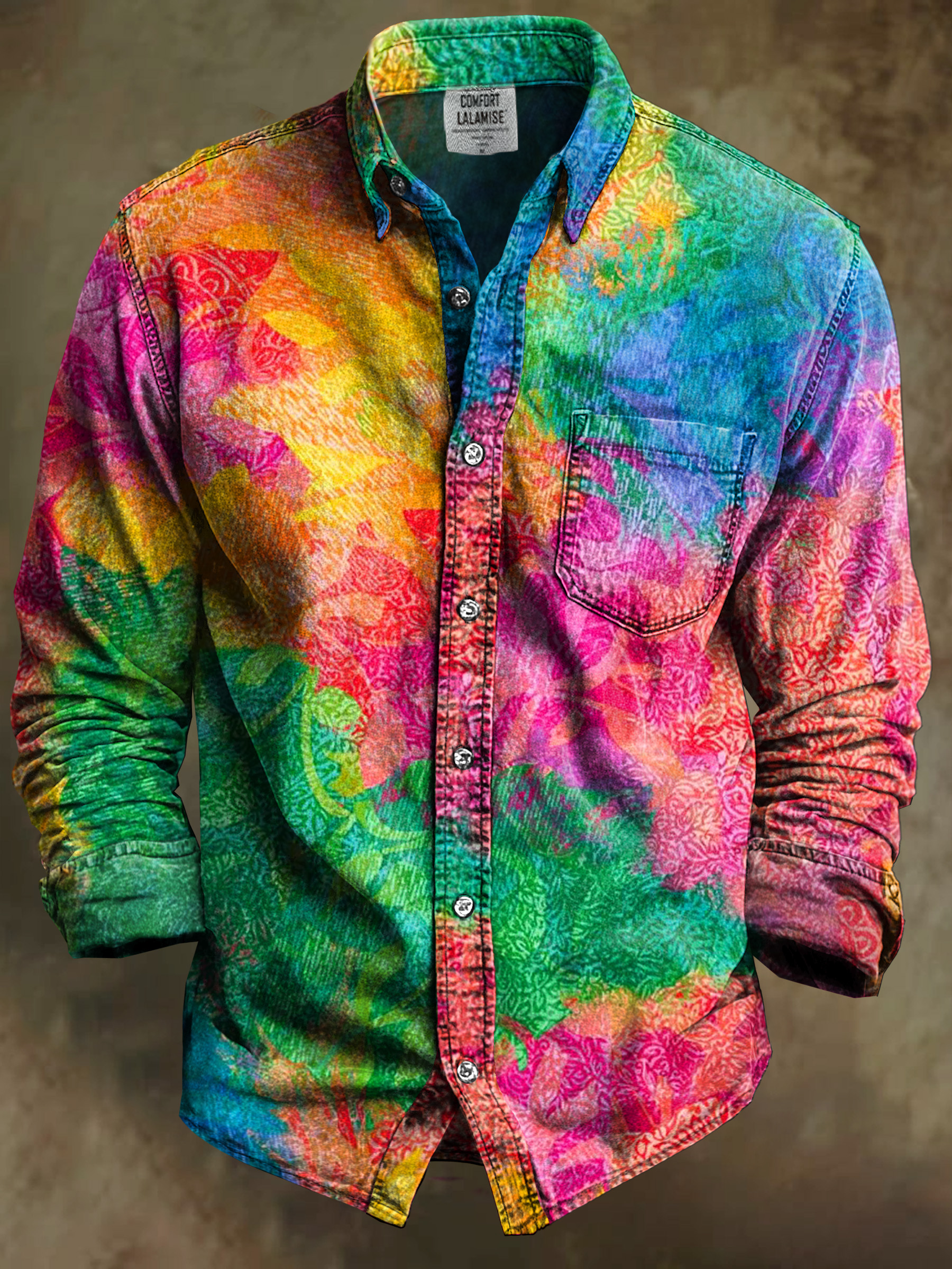 Vintage Abstract  Rainbow Texture Art Print 100% Cotton Long Sleeve Shirt
