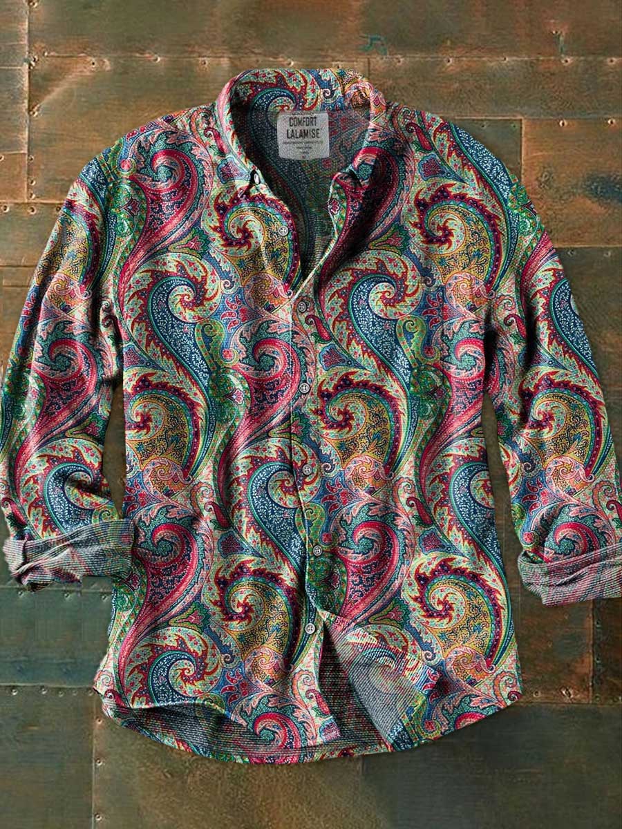 Vintage Paisley Art Print 100% Cotton Long Sleeve Shirt