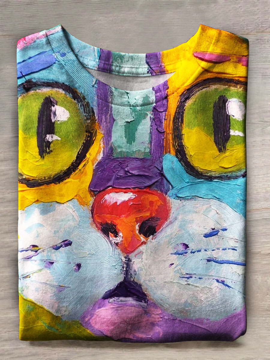 Abstract Cat Art Print Casual T-shirt