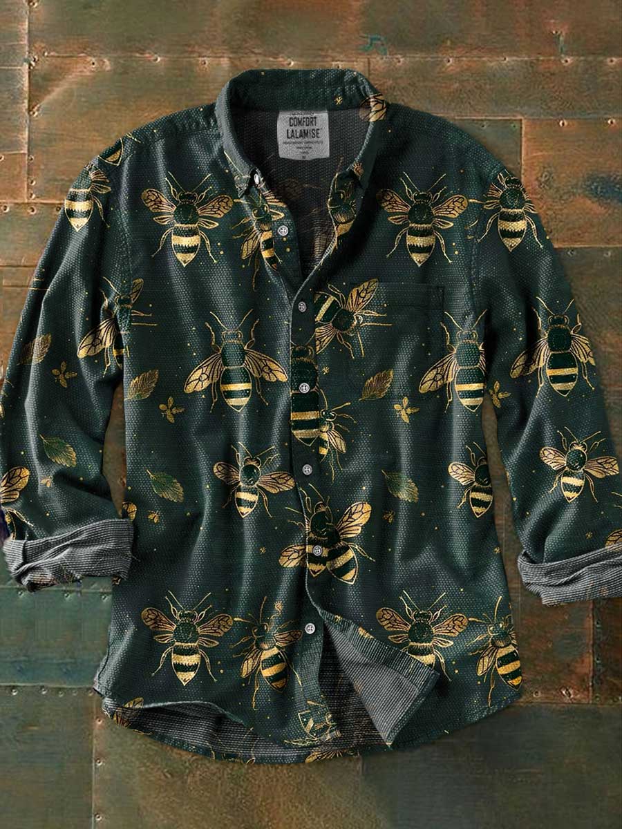 Vintage Bee Art Print 100% Cotton Long Sleeve Shirt