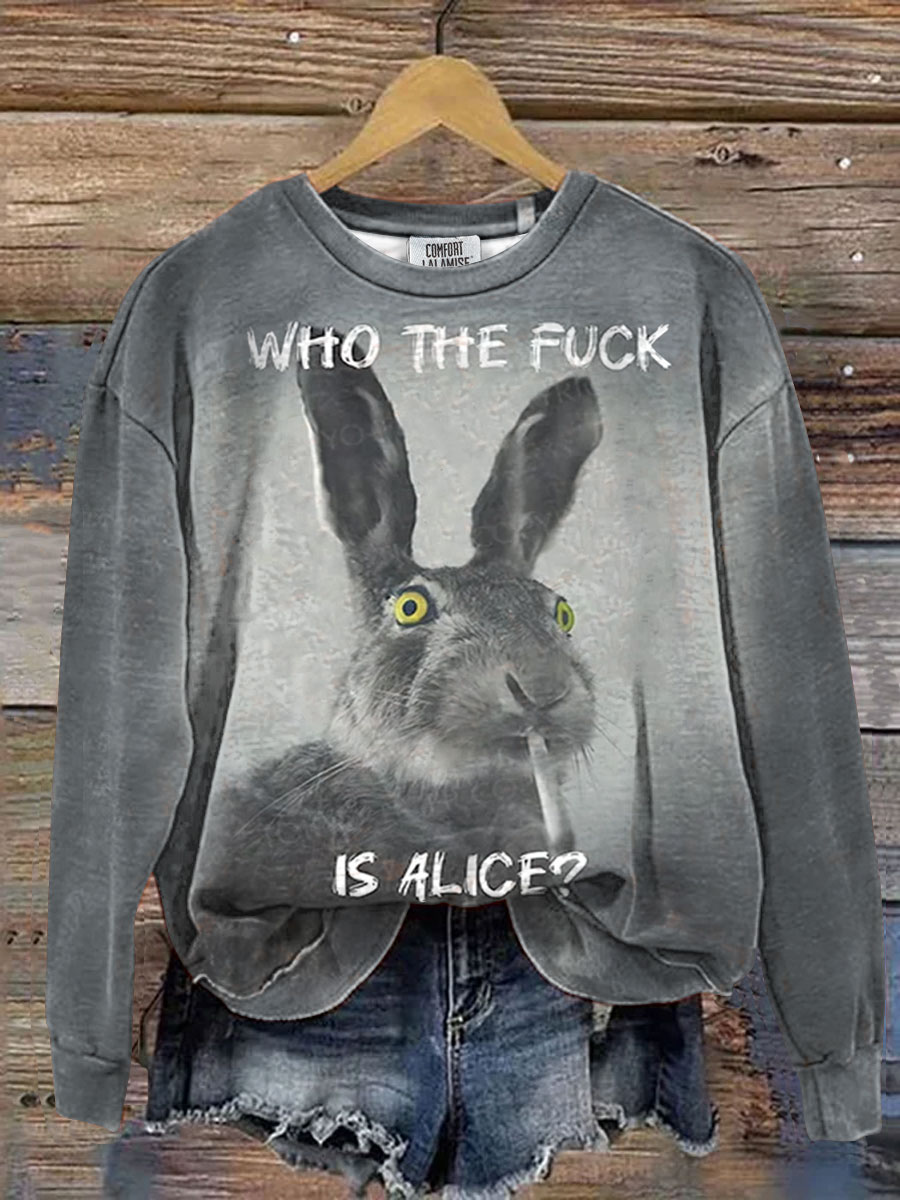 Who The Fuck Bunny Art Print Casual Sweatshirt