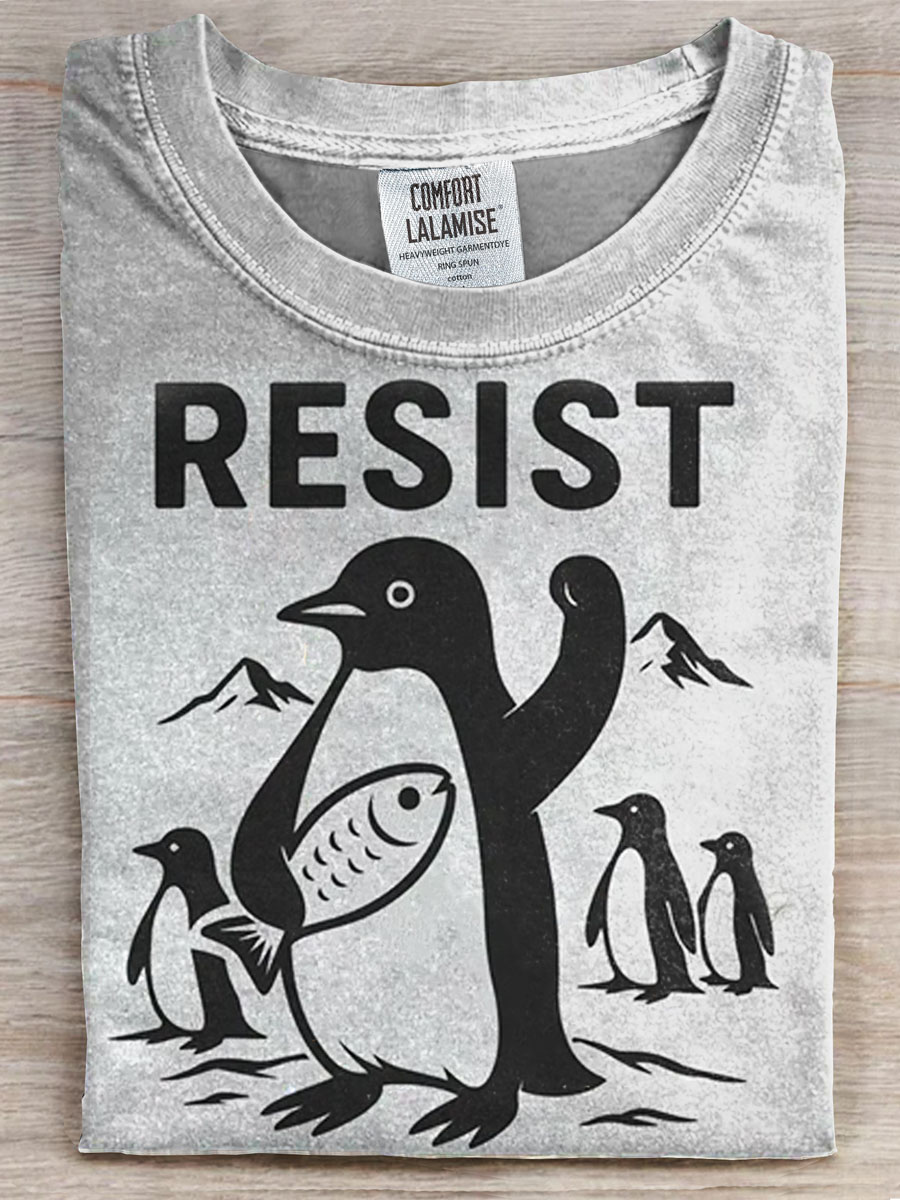 Penguins Vintage Print Casual T-shirt