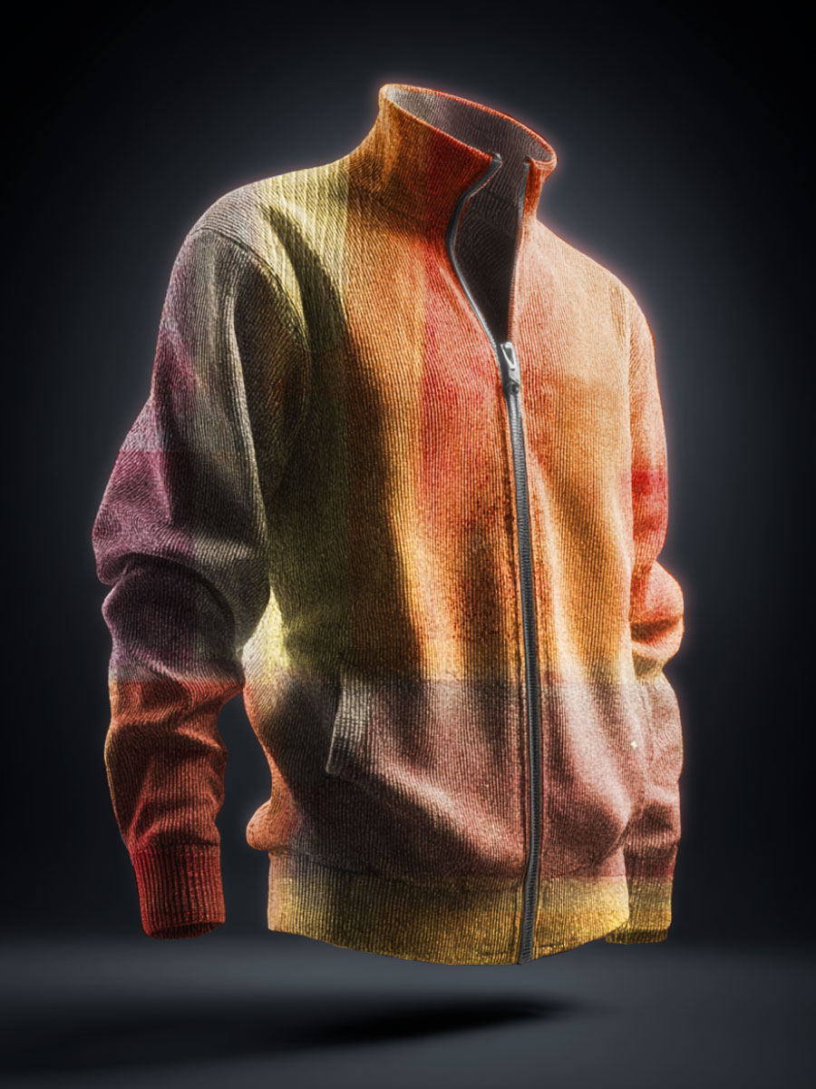 Geometric Art Prints Knit Stand Collar Zip Up Sweater