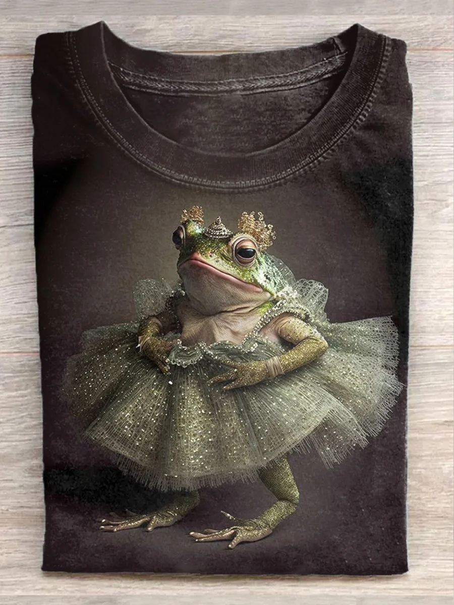 Frog With Crowns Printed Crew Neck Women's T-shirt