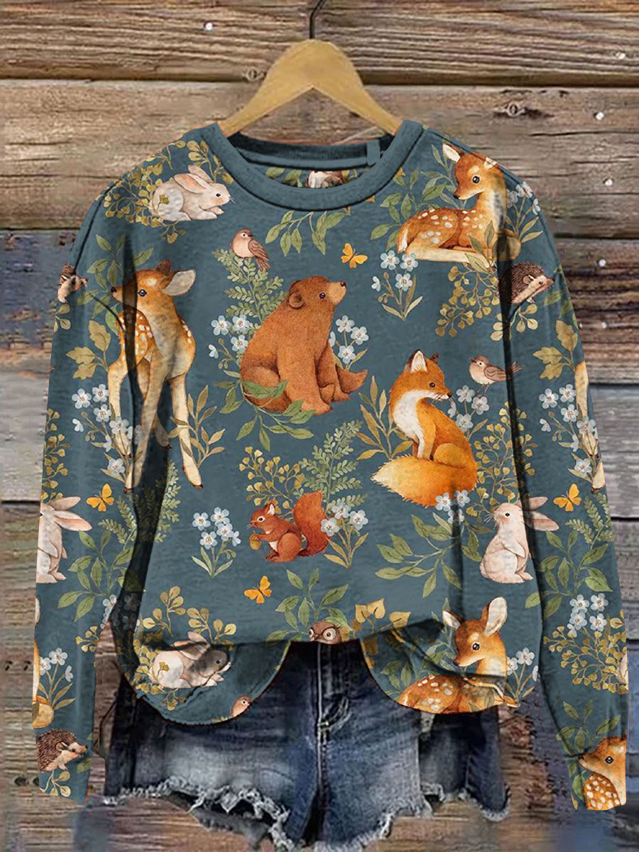 Animal Art Print Casual  Sweatshirt