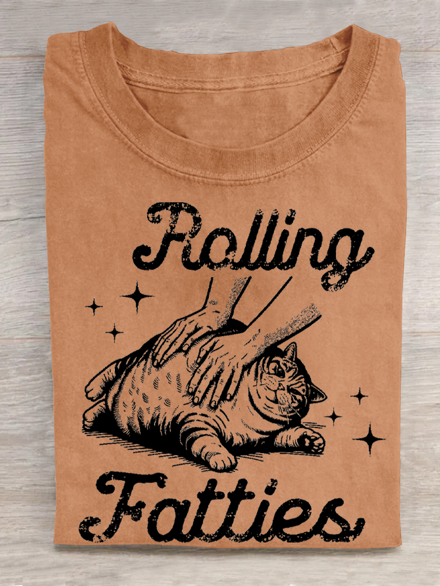 Cat Funny Art Print Crew Neck Short Sleeve T-Shirt