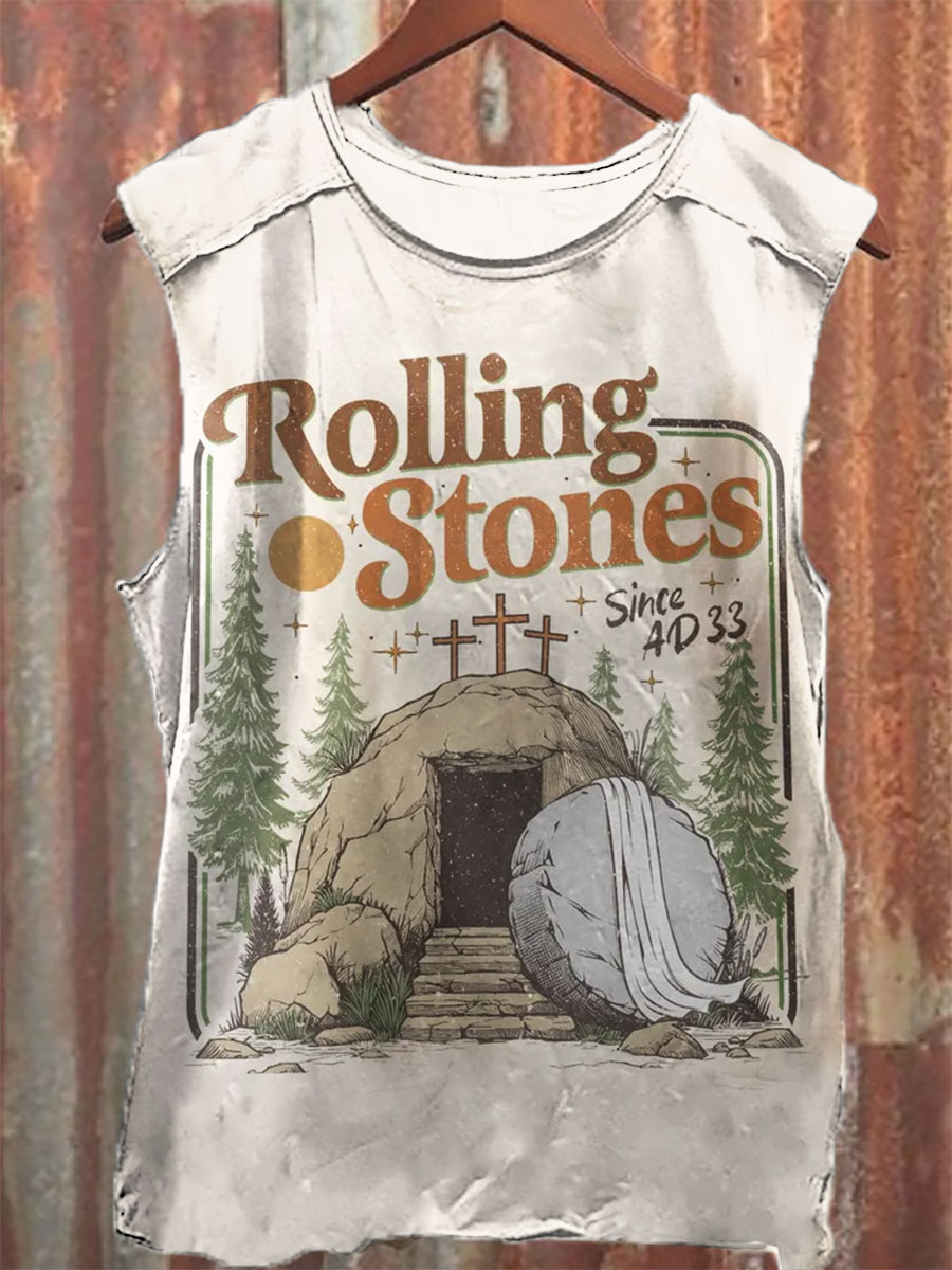 Vintage Print 100% Cotton Casual Tank Top