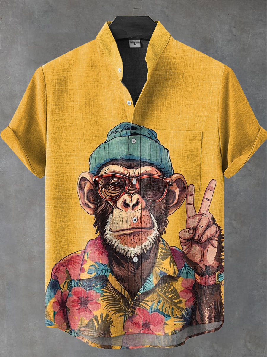 Stylish Monkey Art Print Casual 100% Cotton Shirt