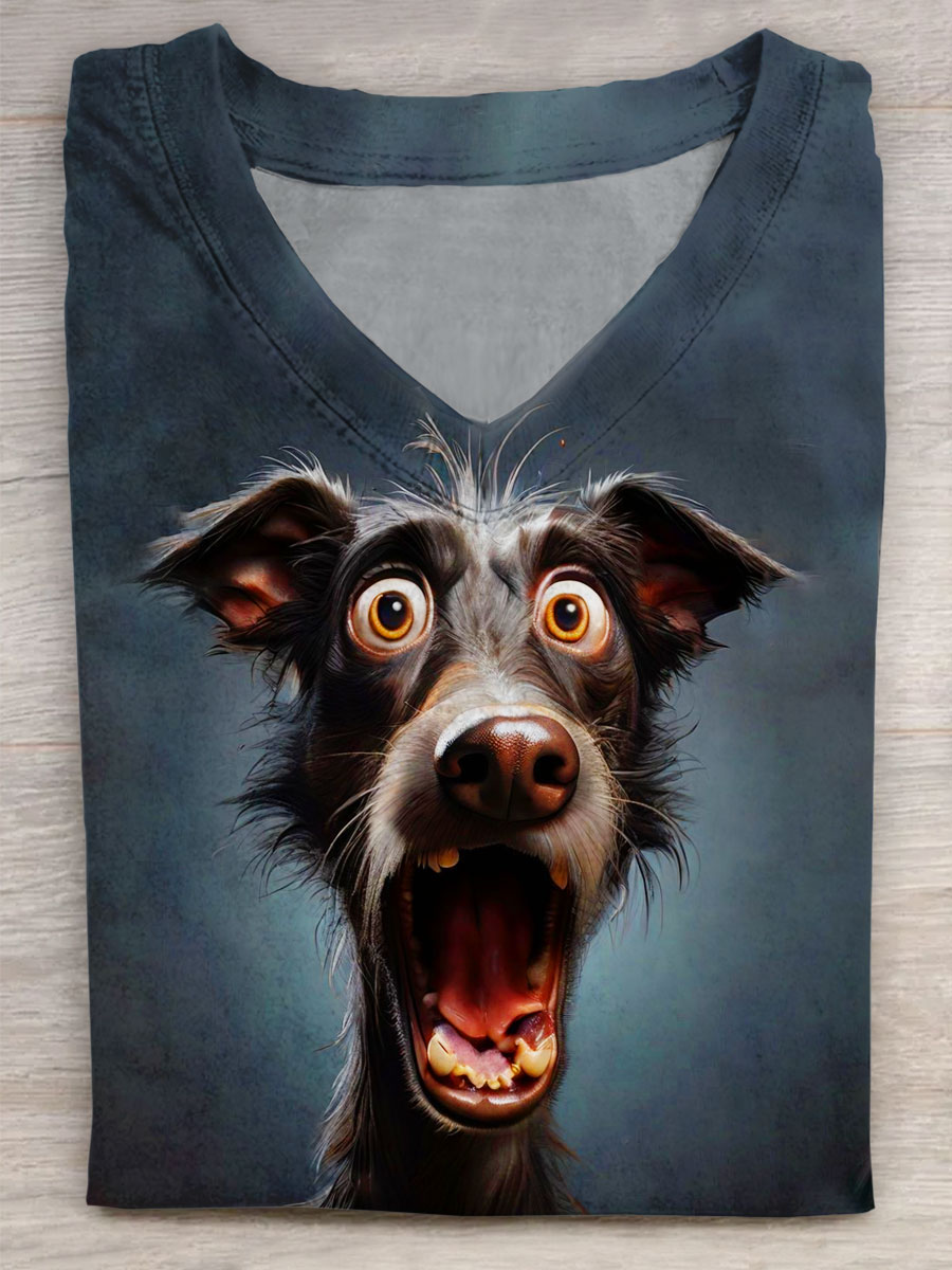 OMG Funny Dog Art Print V-neck Casual T-Shirt