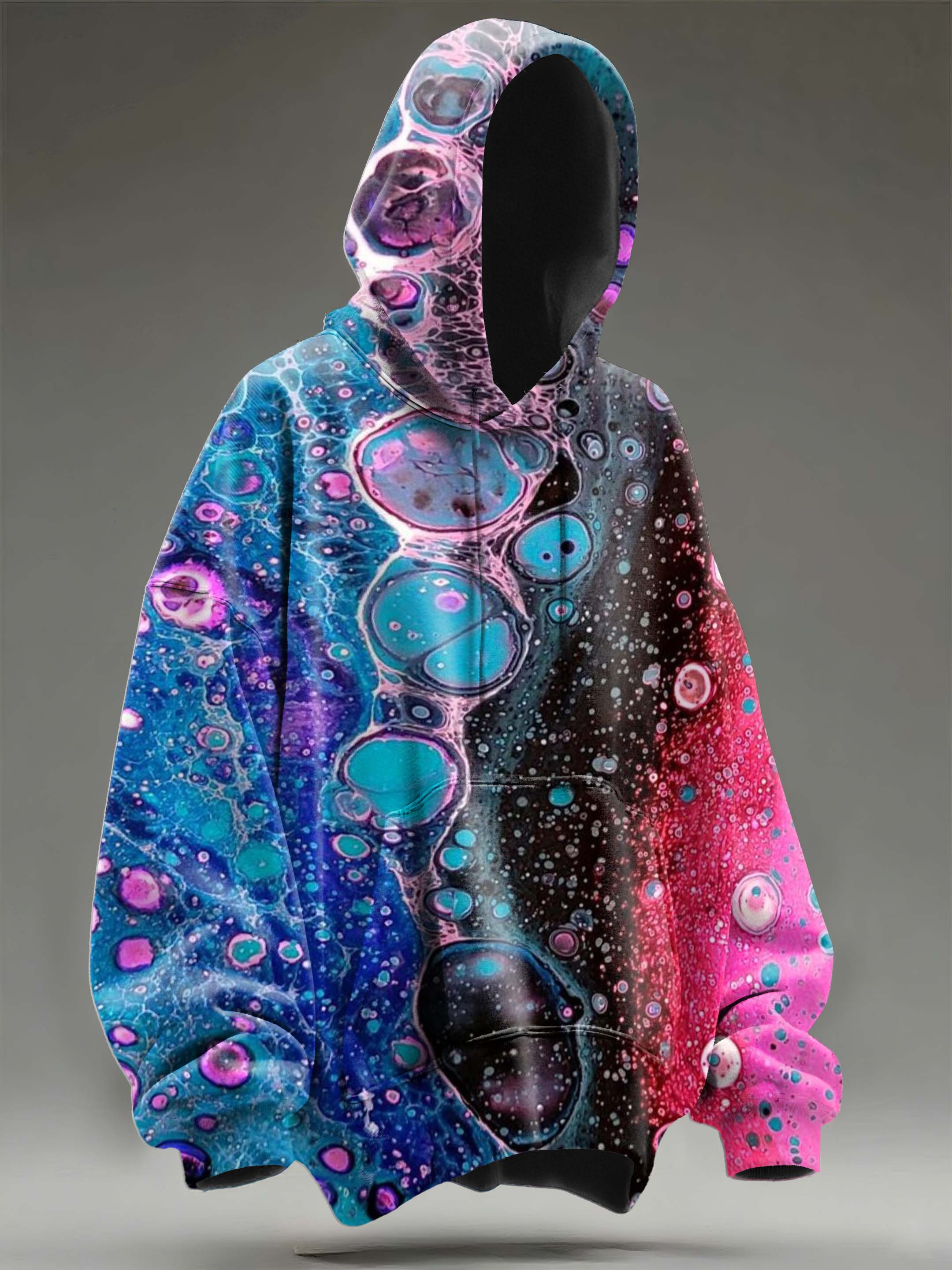 Red Blue Gradient Abstract Ripple Art Print Casual Hoodie Sweatshirt