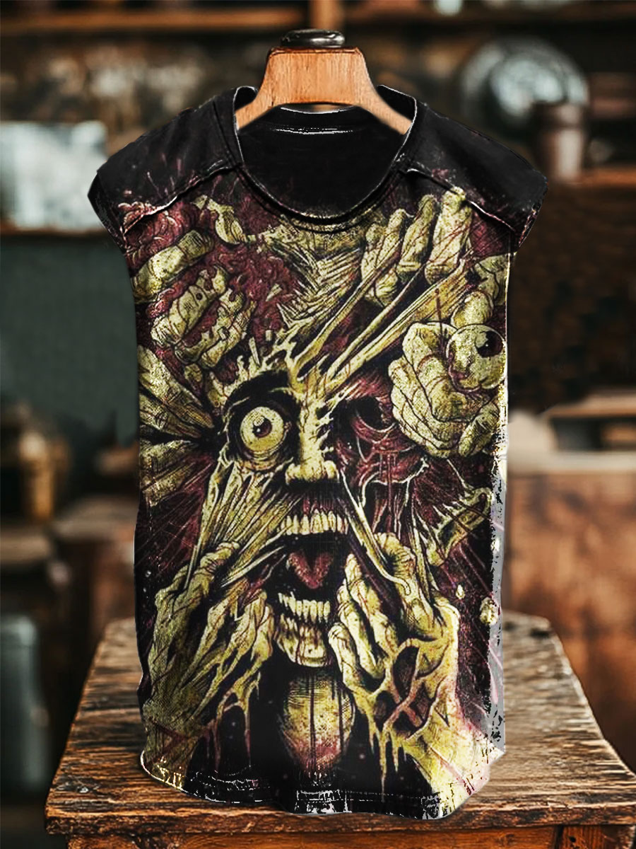 Horror Art Vintage Print 100% Cotton Casual Tank Top