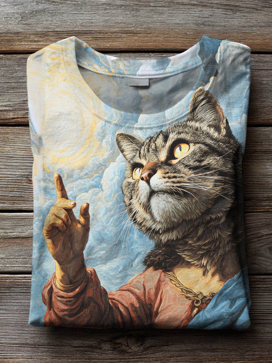 Retro Funny Cat Myth Art Print T-shirt