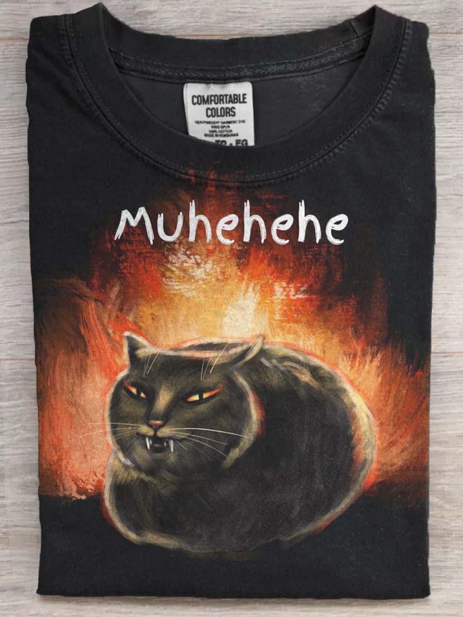 Funny Cat Print Casual Short Sleeve T-Shirt