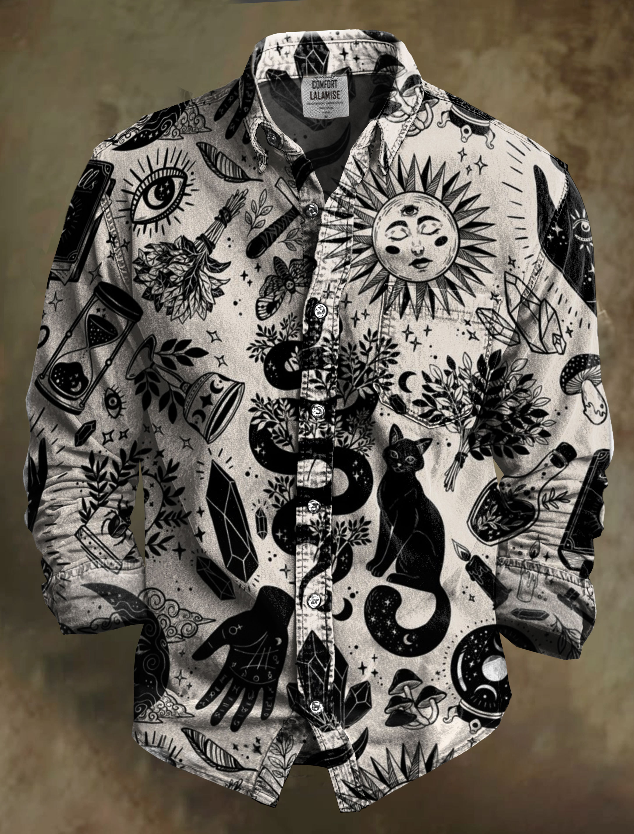 Vintage Witchy Things in Black and White Art Print 100% Cotton Long Sleeve Shirt