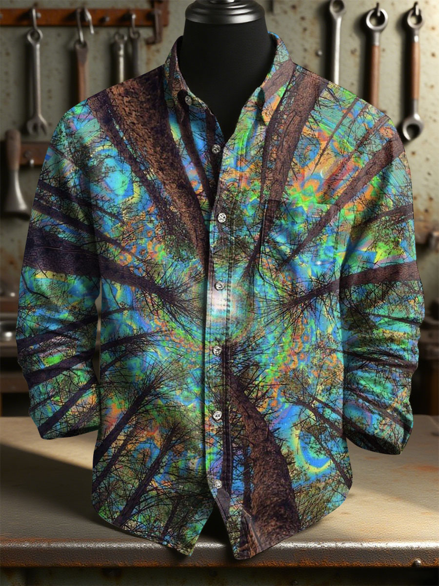 Vintage Multicolored Art Print 100% Cotton Long Sleeve Shirt