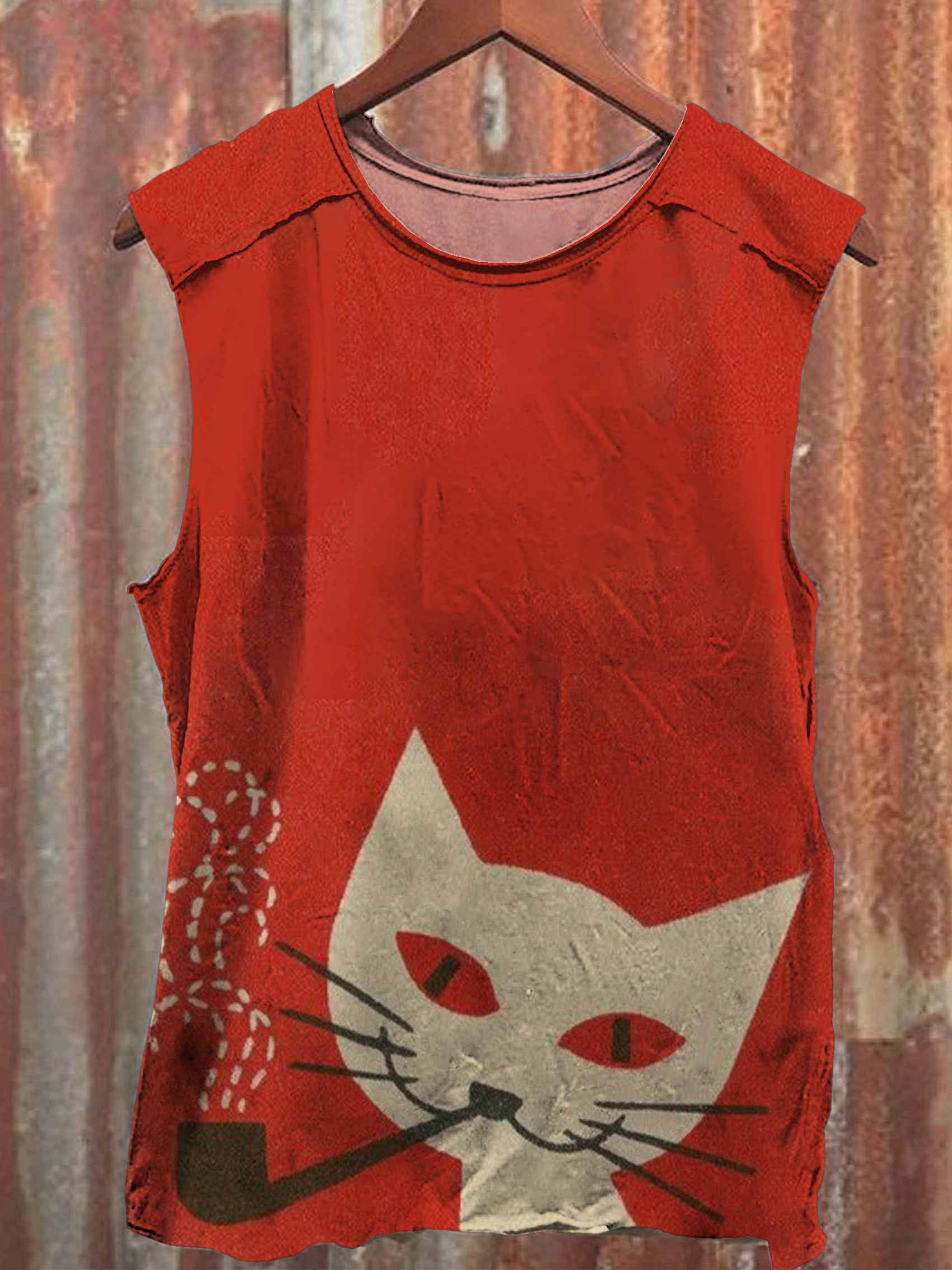 Somkecat Print 100% Cotton Casual Tank Top
