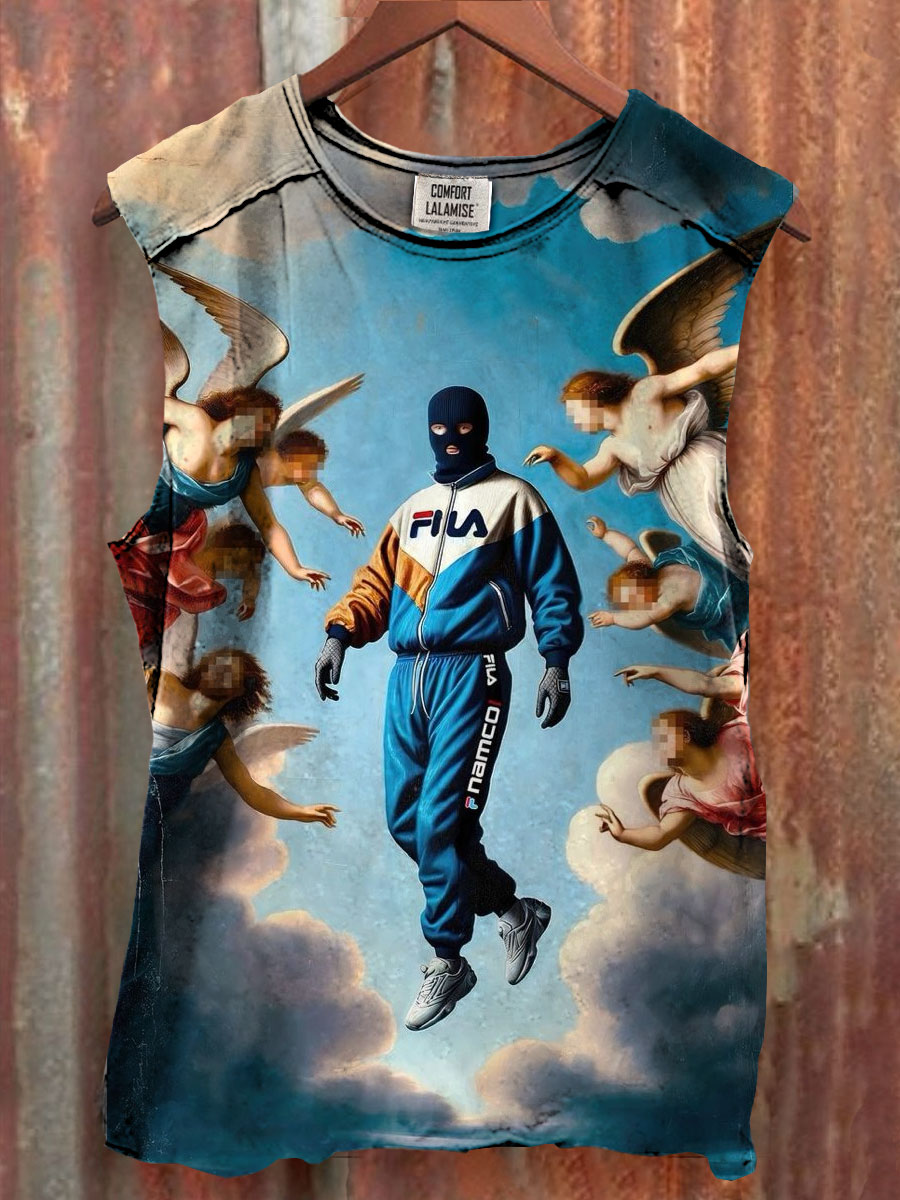 Vintage Funny Art Print 100% Cotton Casual Tank Top