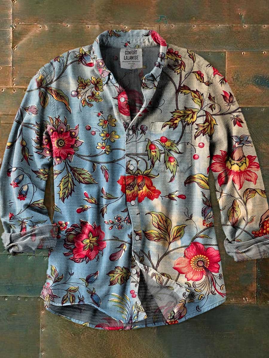 Vintage Bloom Art Print 100% Cotton Long Sleeve Shirt