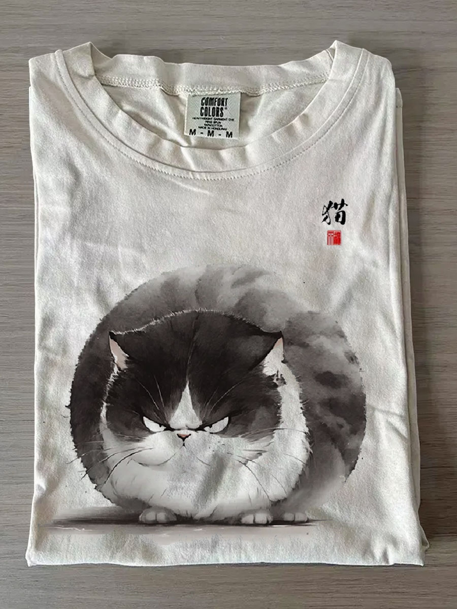 Fat Cat Art Print Casaul T-shirt