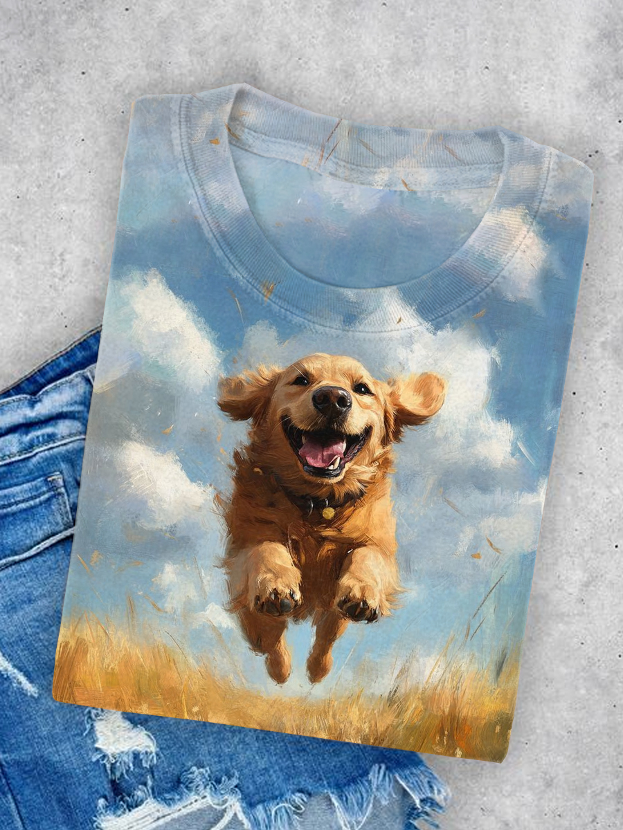 Cute Dog Art Print Casual Short Sleeve T-shirt