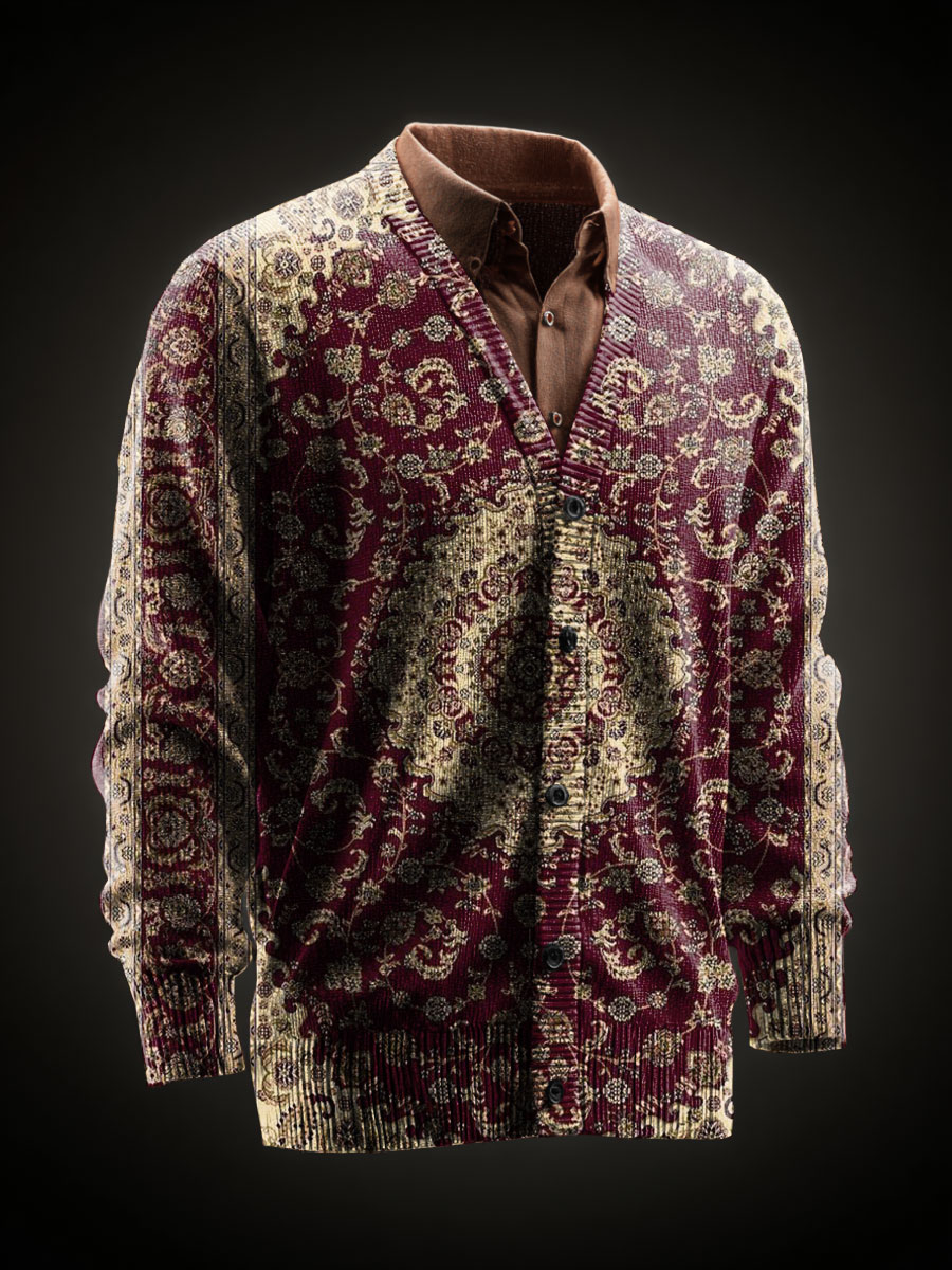 Vintage Flowers Art Printed Casual Cardigan Sweater