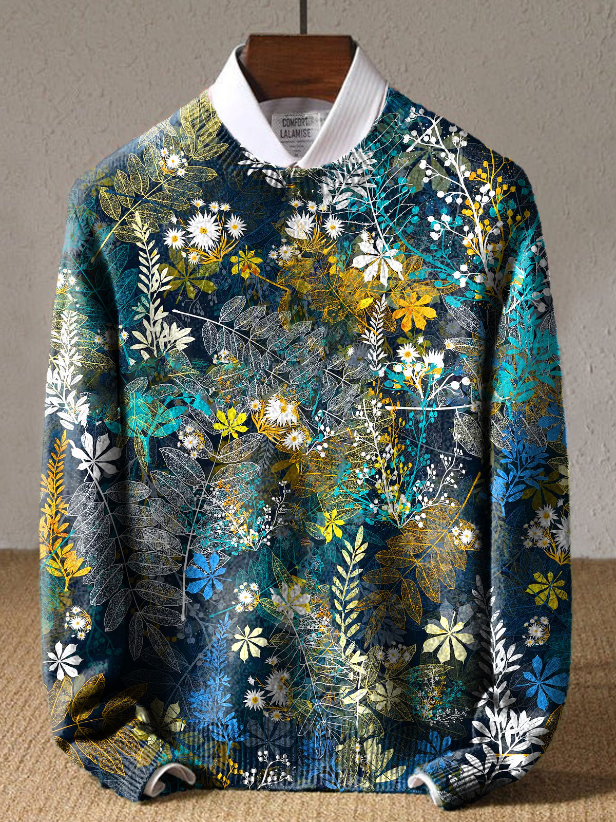 Leaves and Flowers Art Print Knit Pullover Sweater