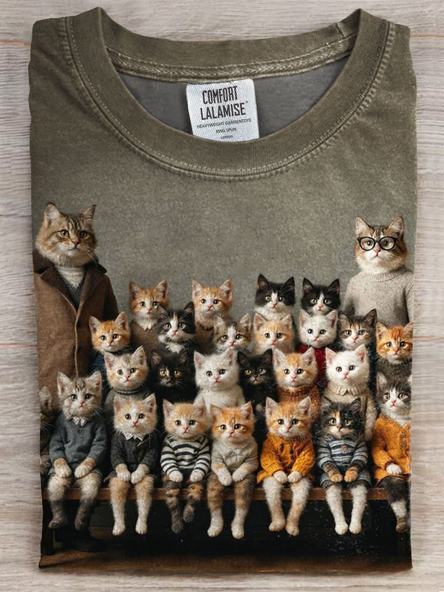 Cat Art Print Casual T-shirt