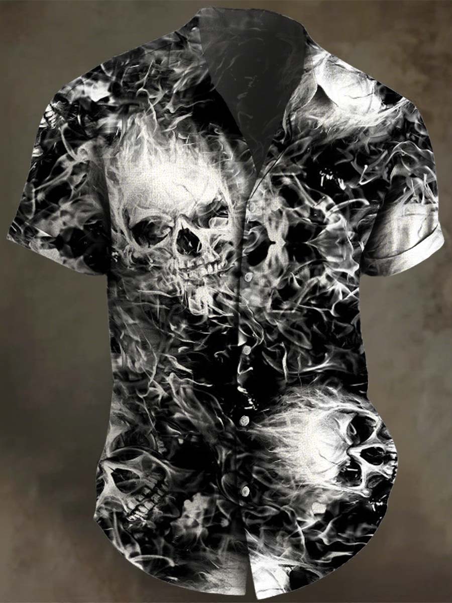 Burning Skull Art Print Casual 100% Cotton Shirt