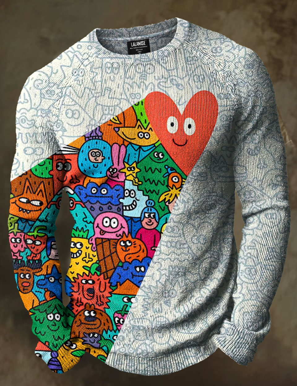 Abstrct Art Print Causal Long Sleeve Cozy Knit Pullover Sweater