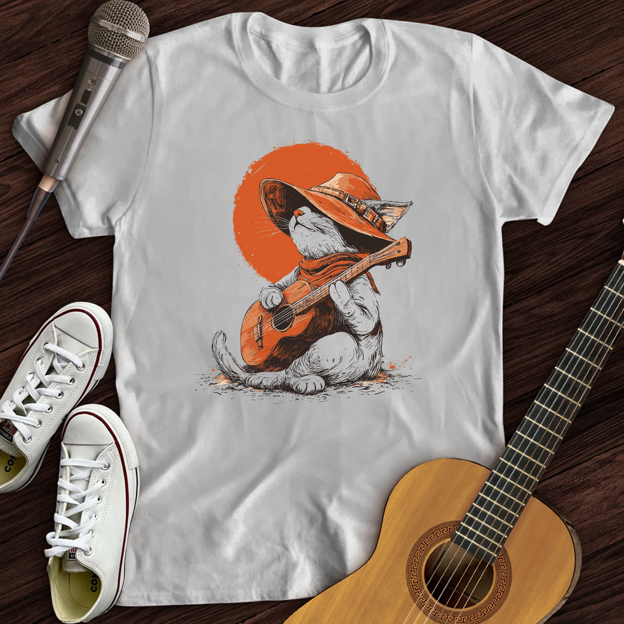Peaceful Cat Acoustic Guitar T-Shirt