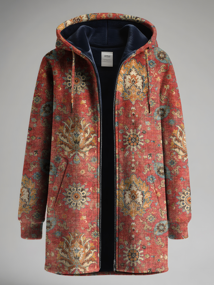 Vintage Ethnic Patterns Art Print Unisex Plush Thick Long-Sleeved Sweater Cardigan Coat