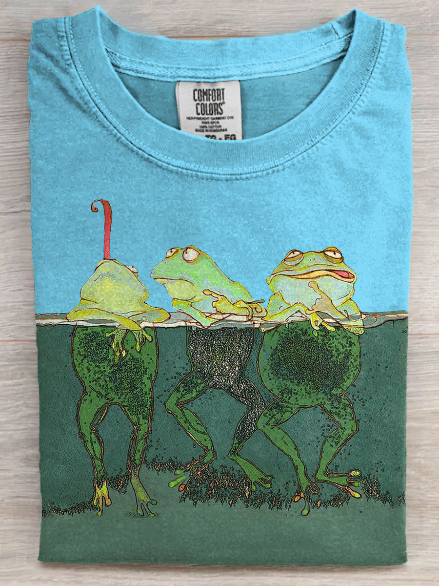 Funny Three Frog Art Print Casual Short Sleeve T-shirt