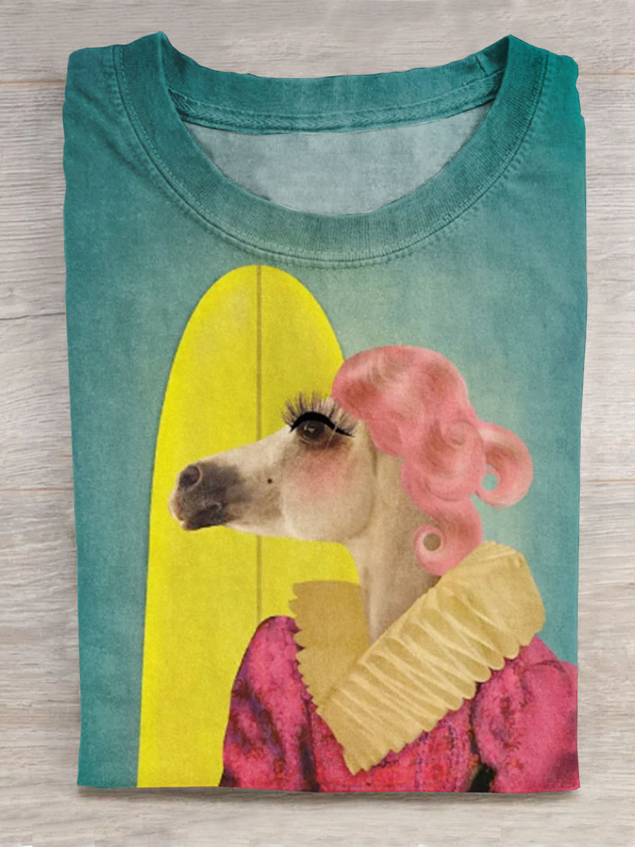 Retro Horse Print Short Sleeves