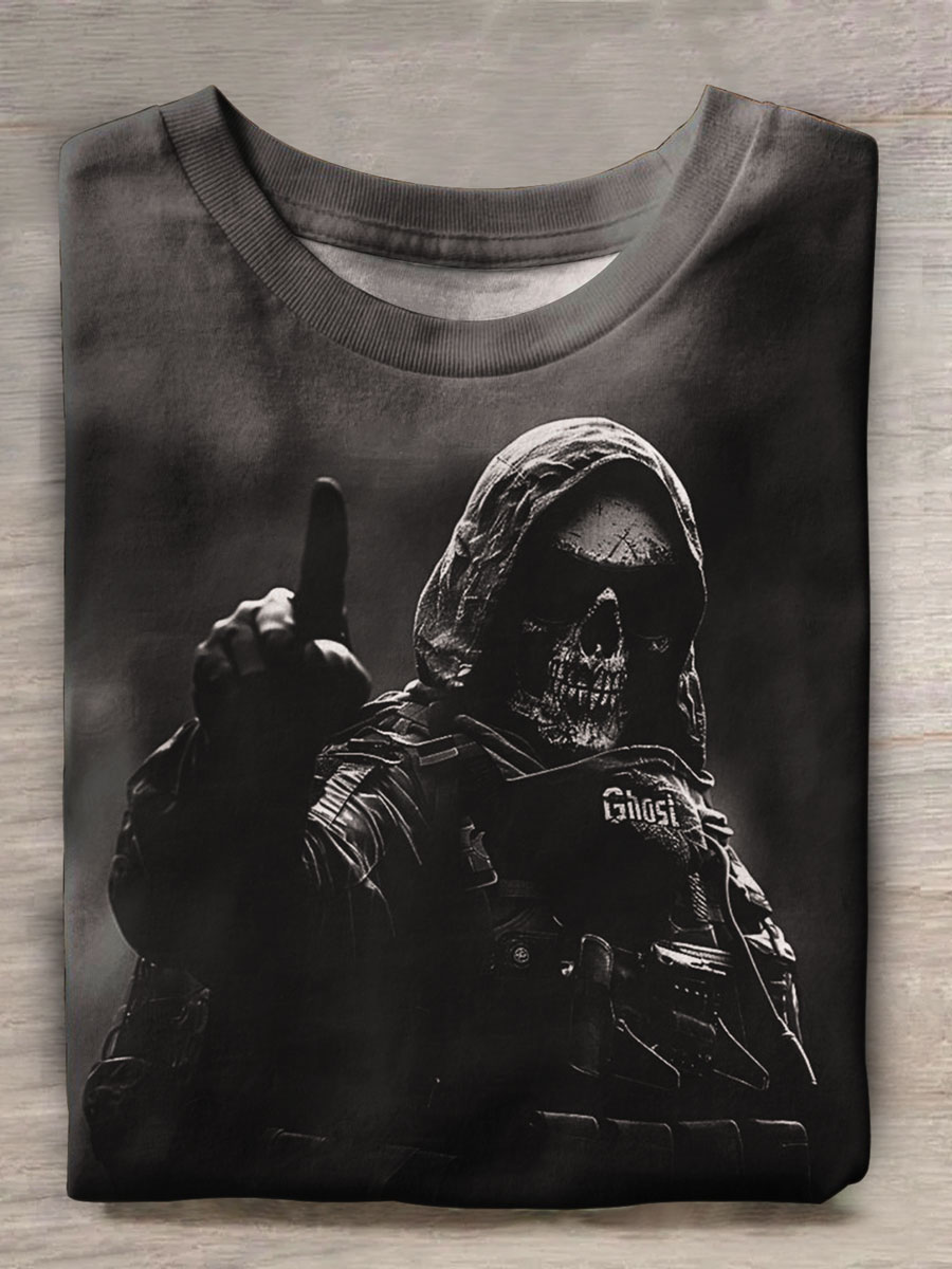 Dark Skeleton Print Casual Top