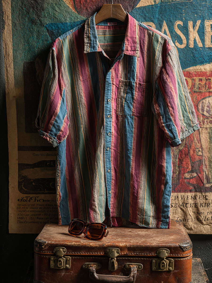 Vintage Stripe Print Casual 100% Cotton Shirt