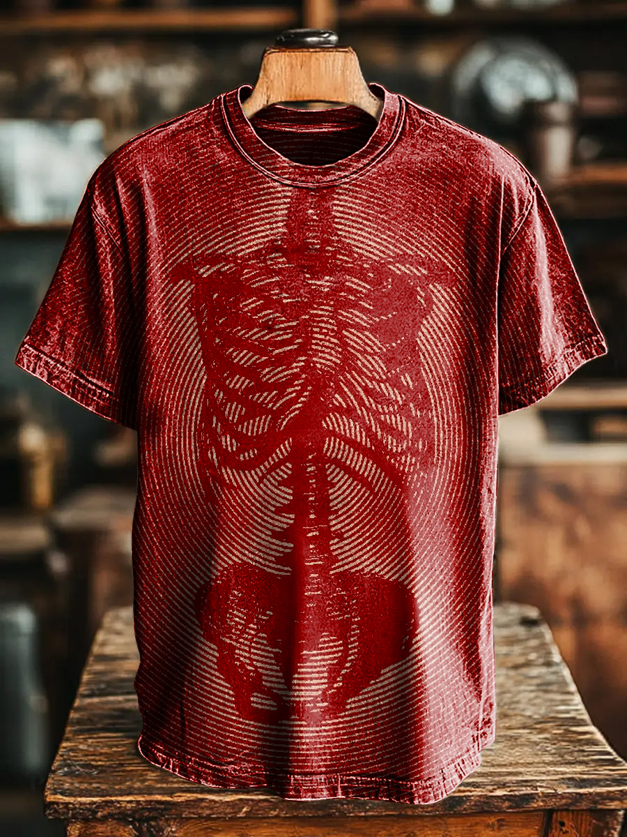 Retro Dark Horror Art Halloween Skull Print T-shirt