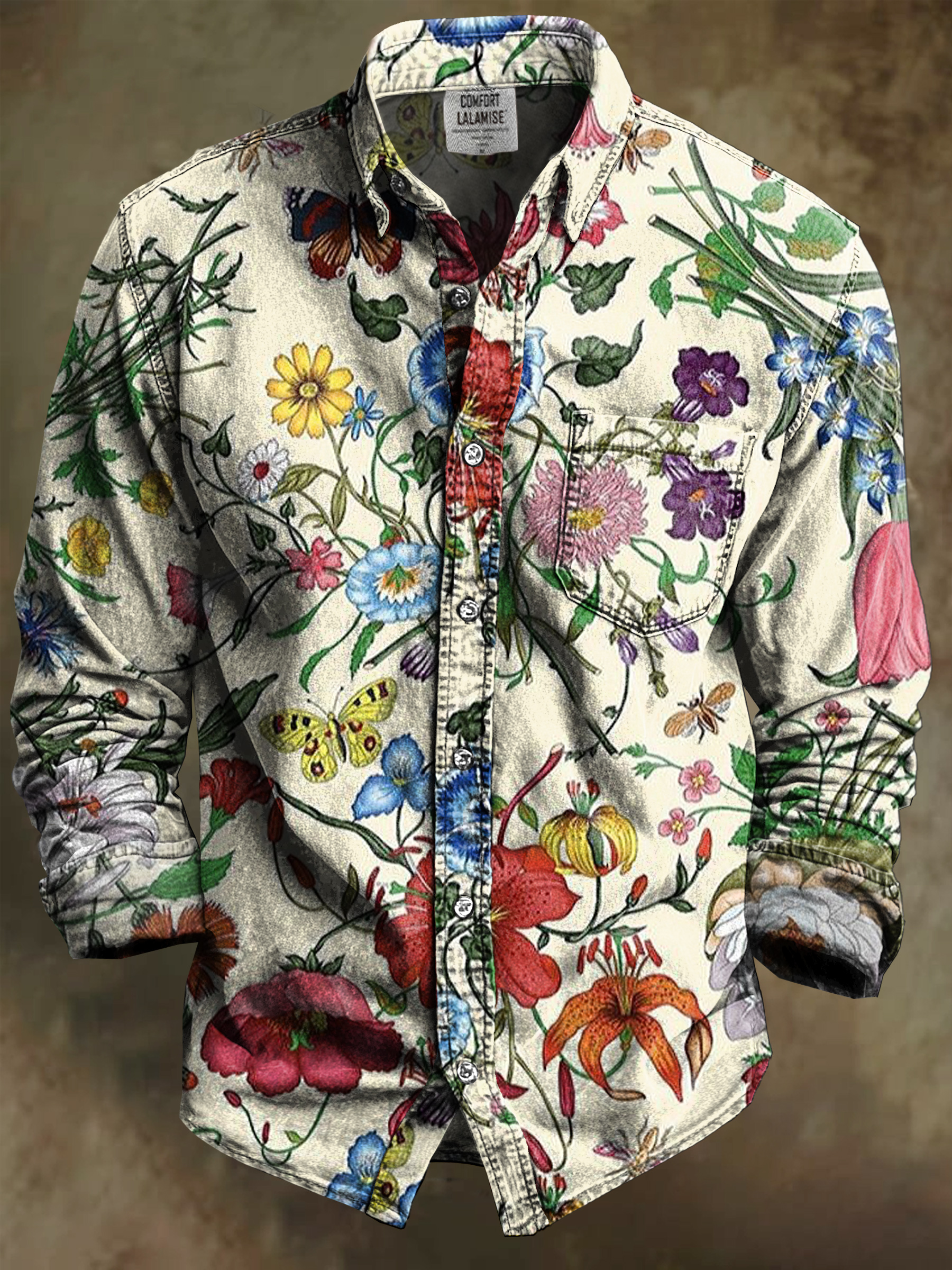 Vintage Flower Print 100% Cotton Long Sleeve Shirt