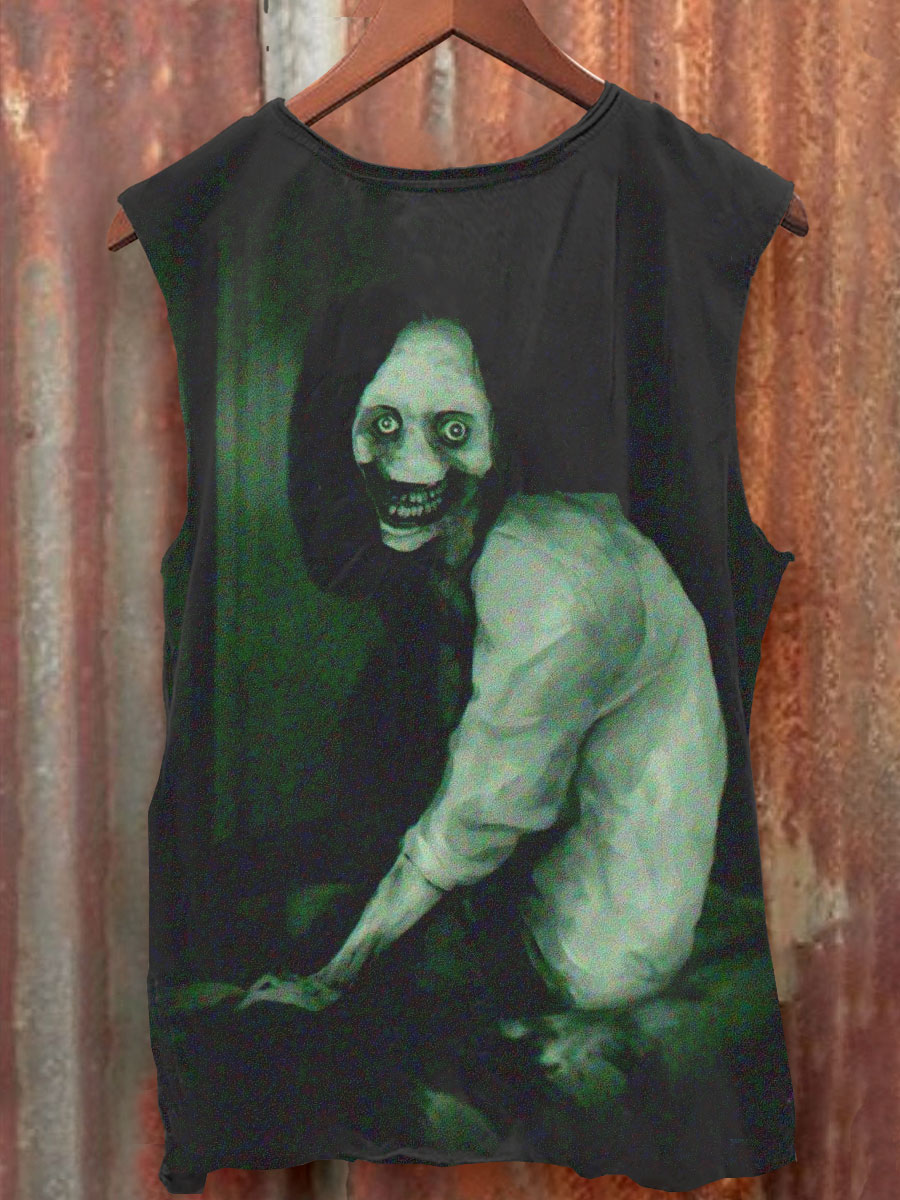 Watching U Horror Art Back Print 100% Cotton Casual Tank Top