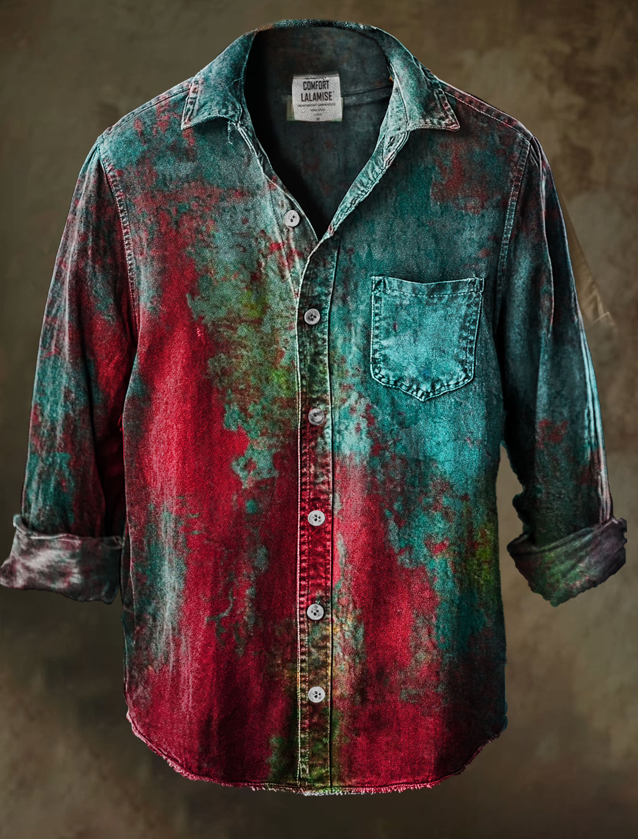 Vintage Abstrct Multicolor Art Print 100% Cotton Long Sleeve Shirt