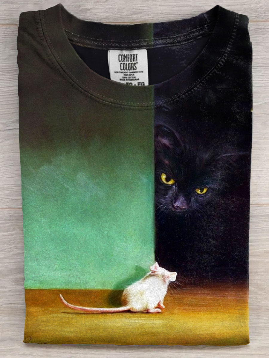 Funny Cat Art Print Casaul Short Sleeve T-shirt