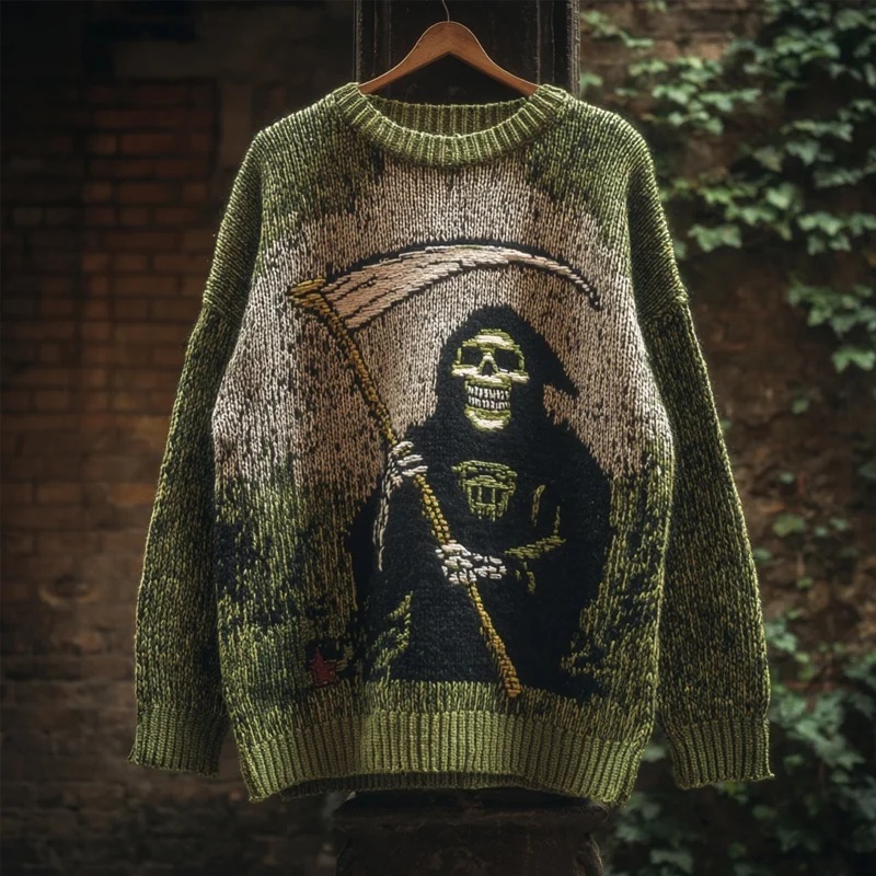 Vintage Halloween skull Art Print Knit Pullover Sweater