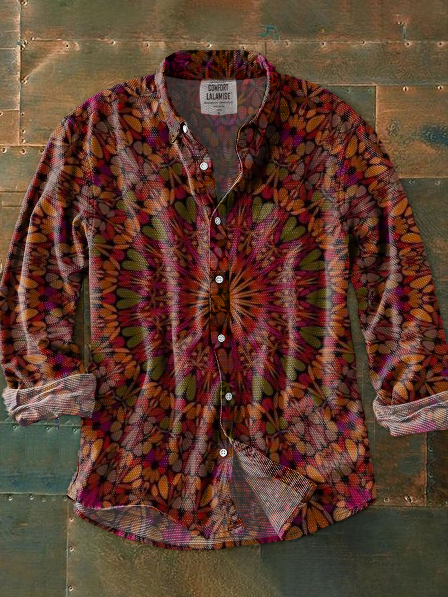 Vintage Abstrct Art Print 100% Cotton Long Sleeve Shirt