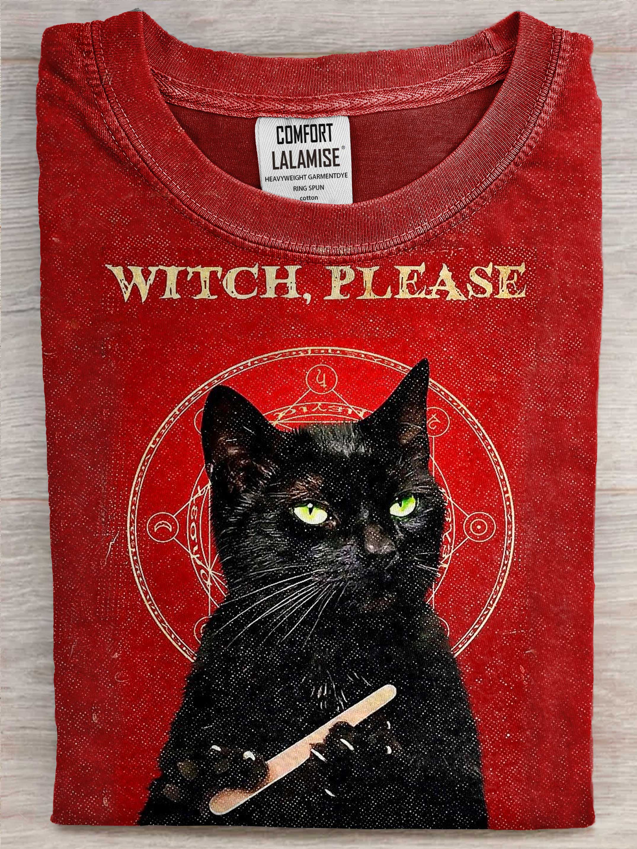 Witch Please Balck Cat Art Print Casual Cotton Short Sleeve T-shirt