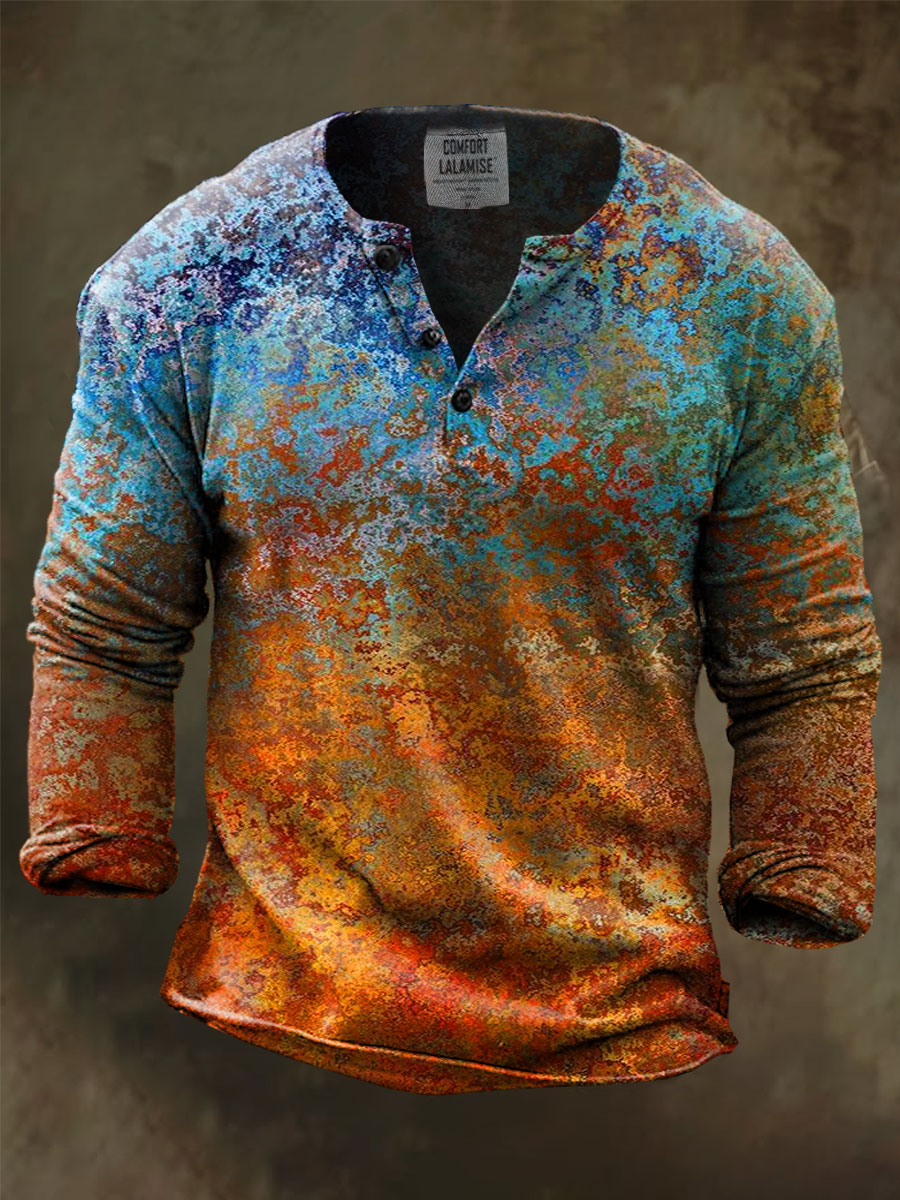 Rust Art Print Henley Sweatshirt