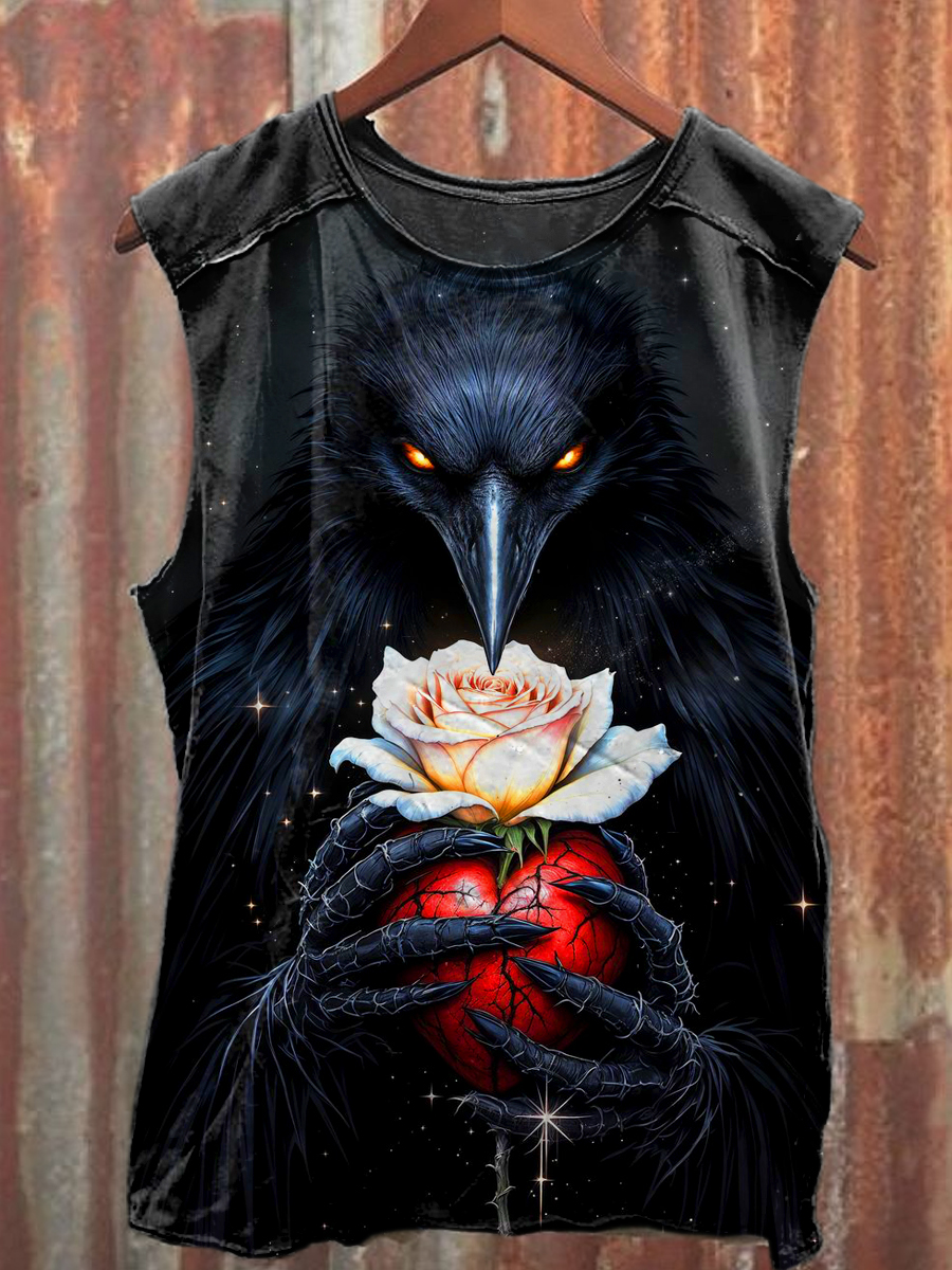 Men's Casual Crow Printed Tank Top