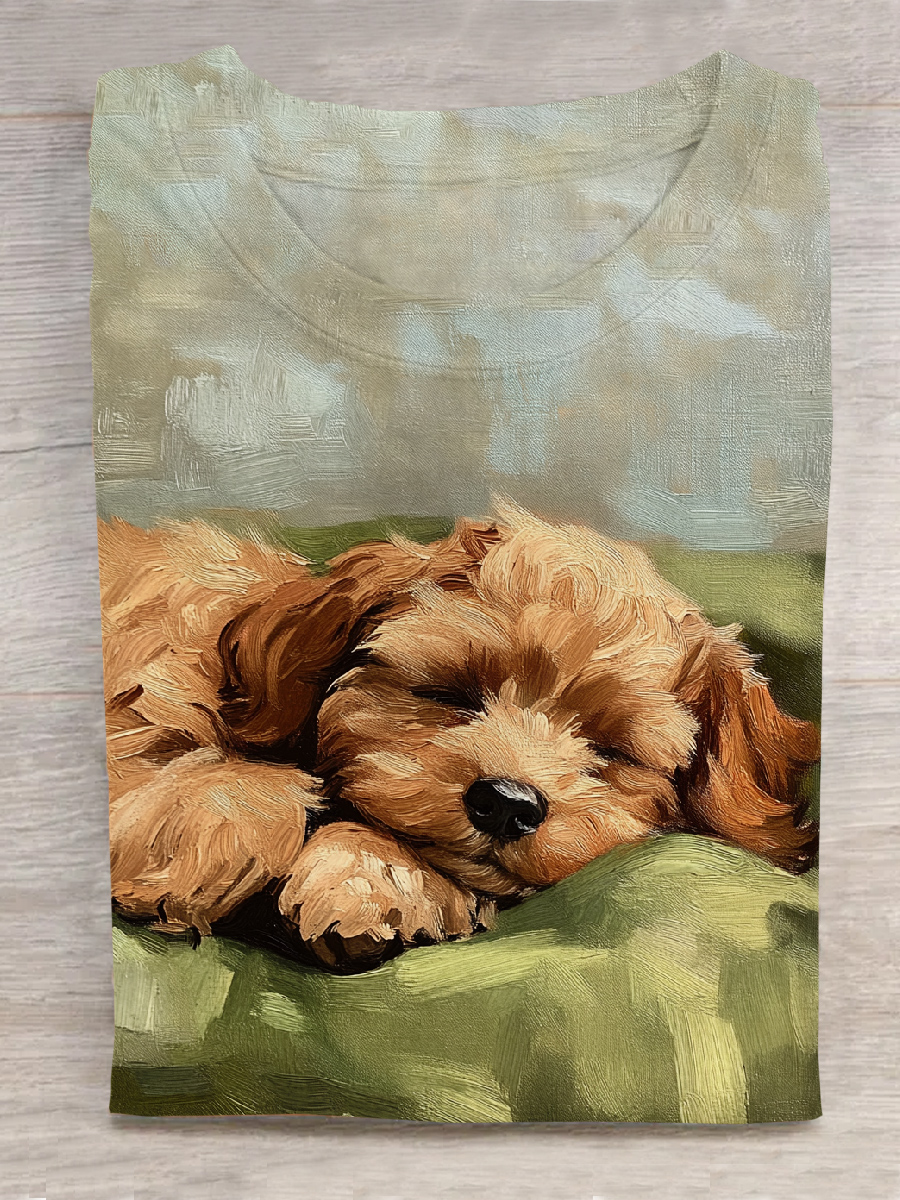 Funny Dog Art Printed Round Neck Short Sleeve T-Shirt