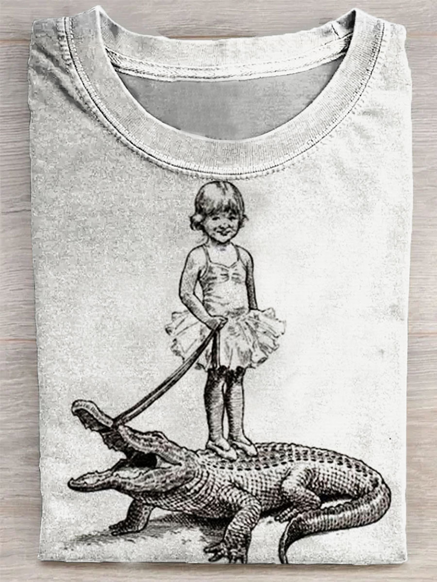 Funny Crocodile Printed Casual T-shirt