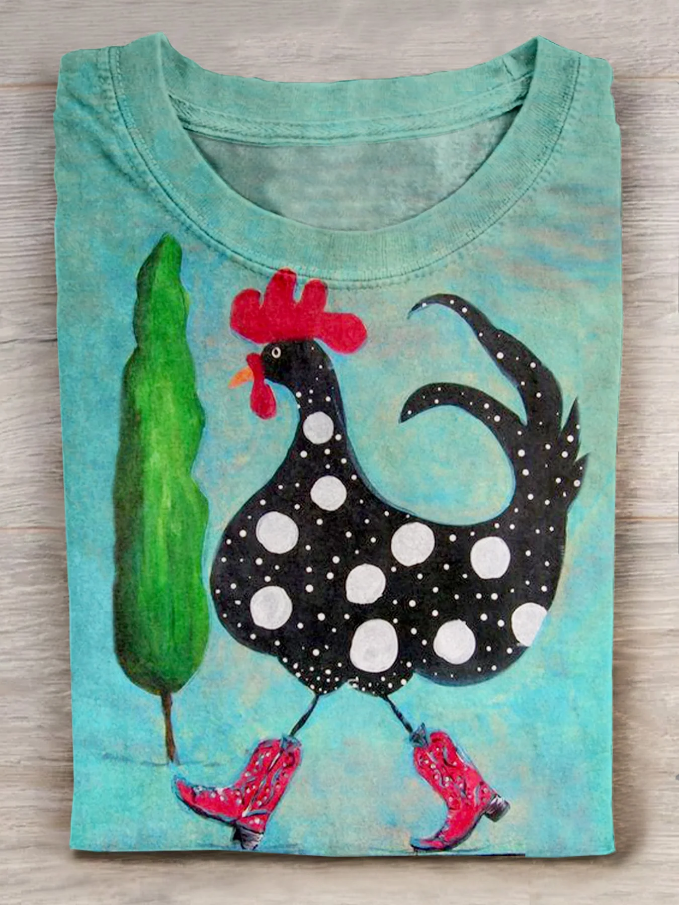 Abstract Chicken Art Printed Crew Neck Women's T-shirt