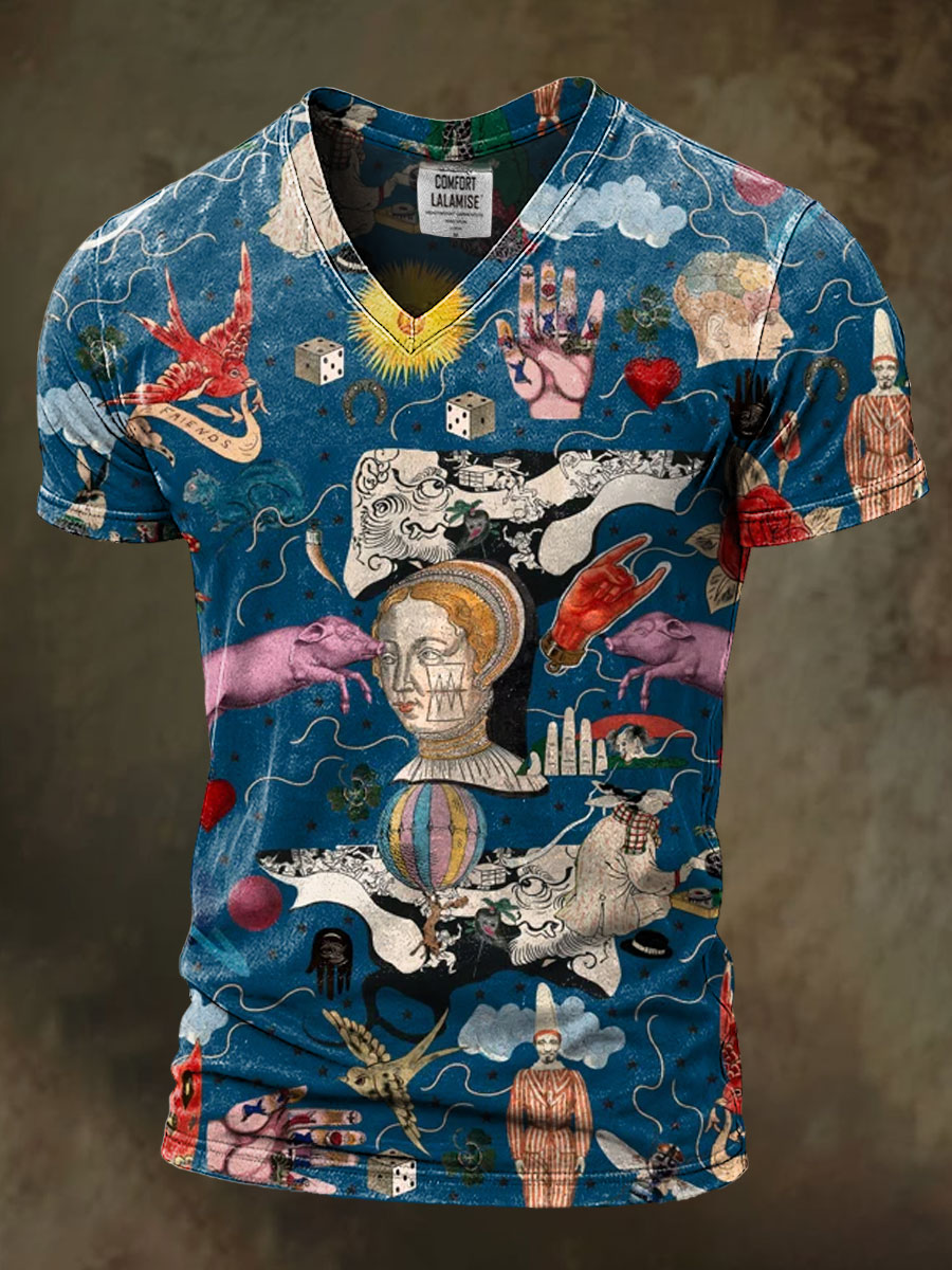 Dreaming Art Print Casaul Short Sleeve V-neck T-shirt