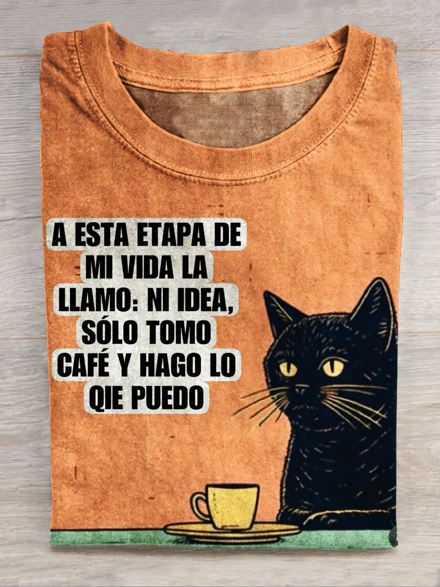 Funny Cat Printed Short-sleeved Top